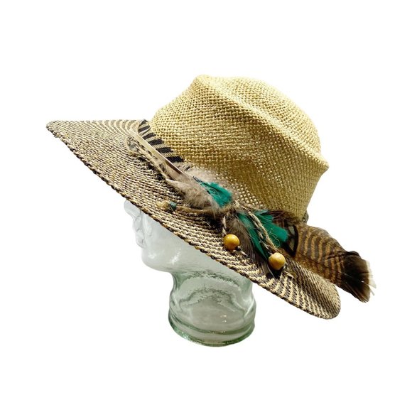 Woven Straw Panama Hat with Feather Detail OS main image 7